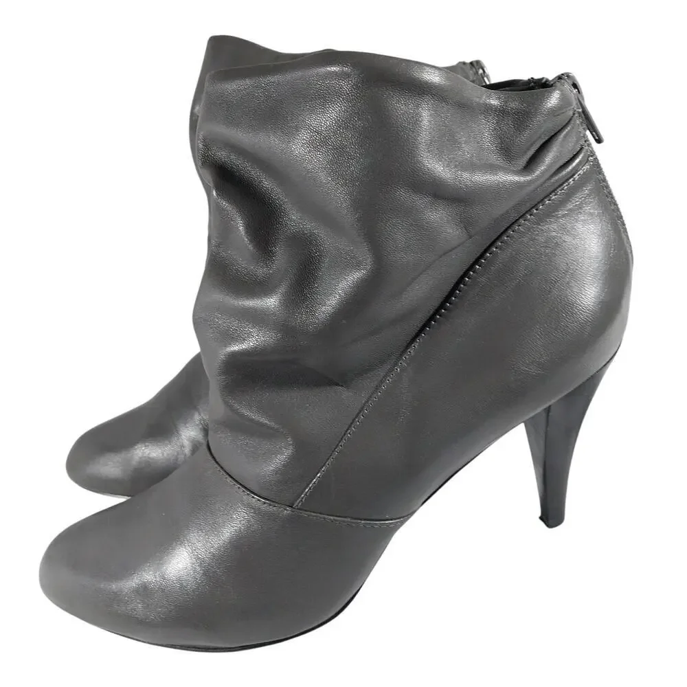 NINE WEST! BAILEY TAUPE BROWN GENUINE LEATHER, BACK HEEL ZIPPER BOOTS! SZ 9.5M